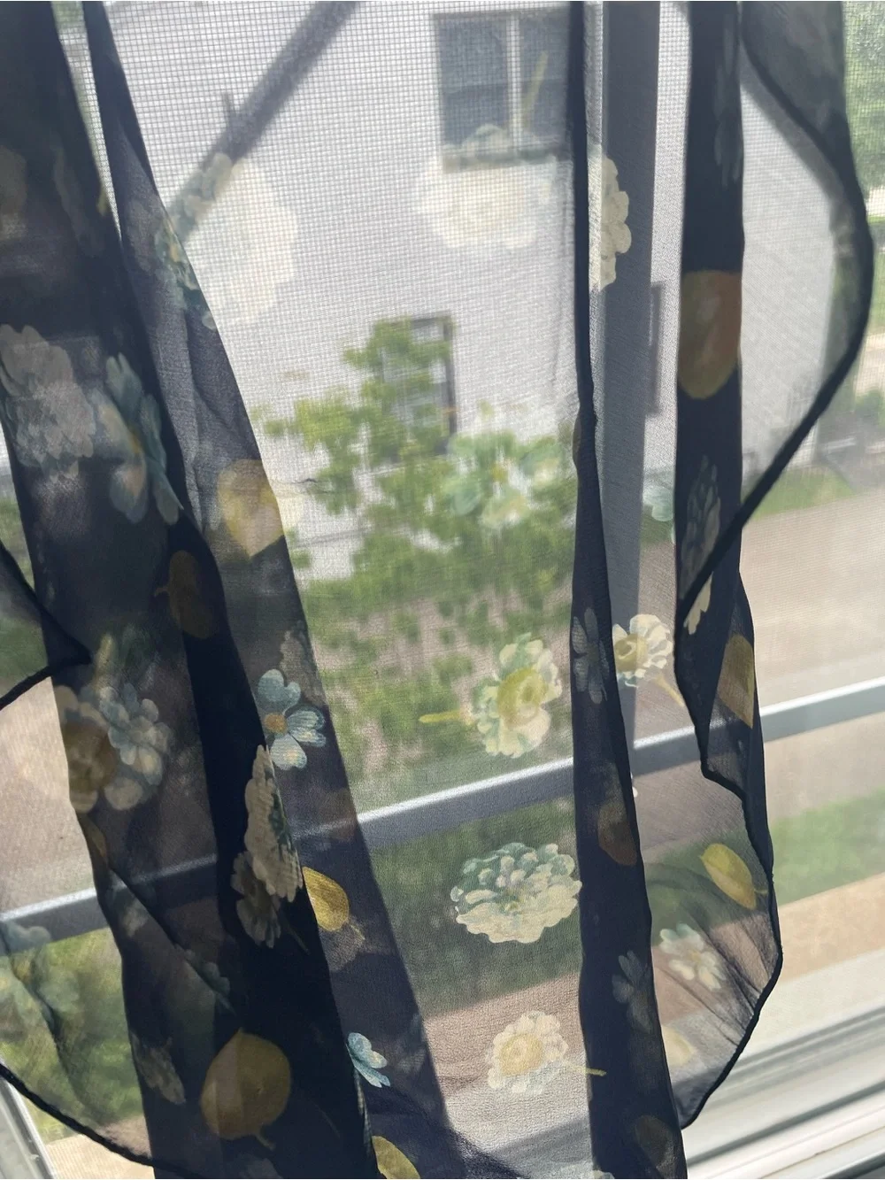 Vintage Laura Ashley Silk Chiffon Sheer Scarf Neckerchief Navy Floral
